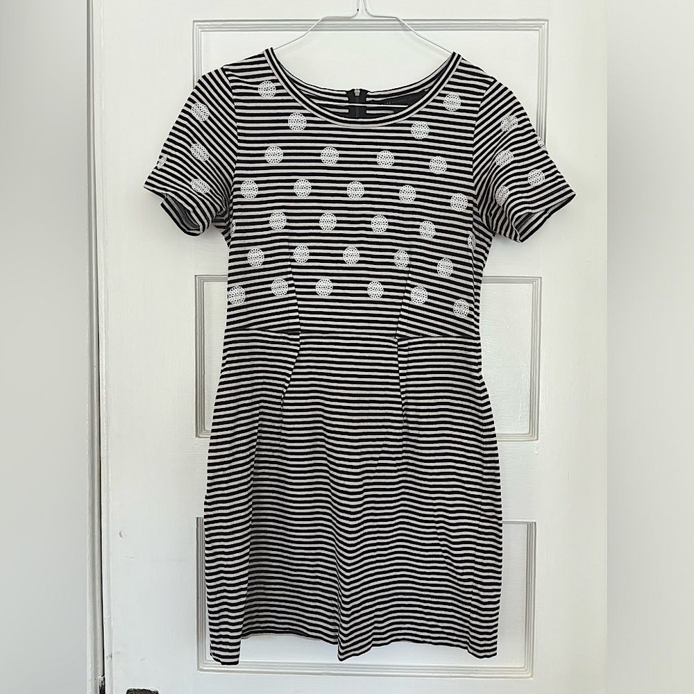 Marc Jacobs striped and polka dot dress with sequins. Classic style with a twist